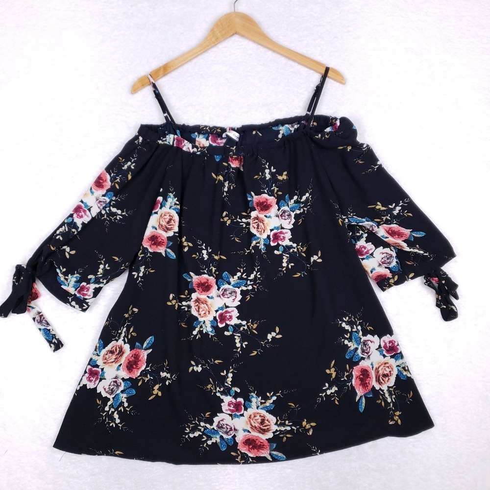 Rosegal Plus Size 5XL Off Shoulder Floral Tunic Top Black Boho Chic Blouse